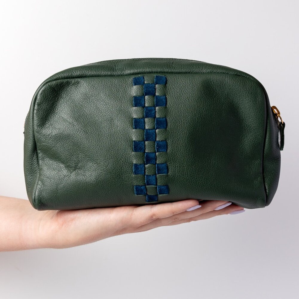 Green and Blue Woven Leather Travel Case